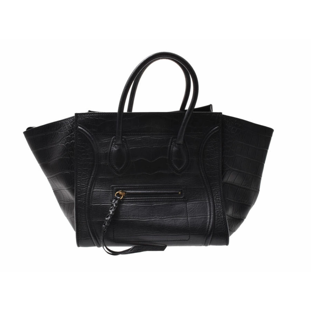 Celine Luggage Phantom Crocodile Embossed Black